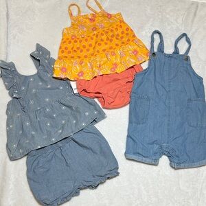 NEW! Girls summer bloomer sets and denim romper 24mo
